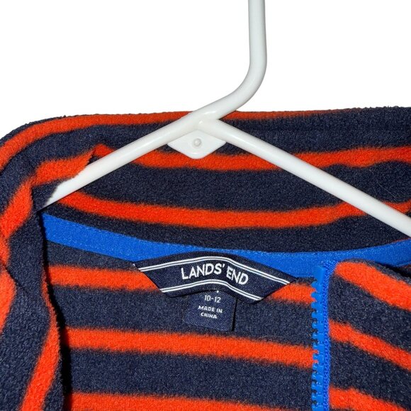 Lands End Women's Fleece Jacket M 10-12 Navy & Orange Stripe Half-Zip - Picture 4 of 7